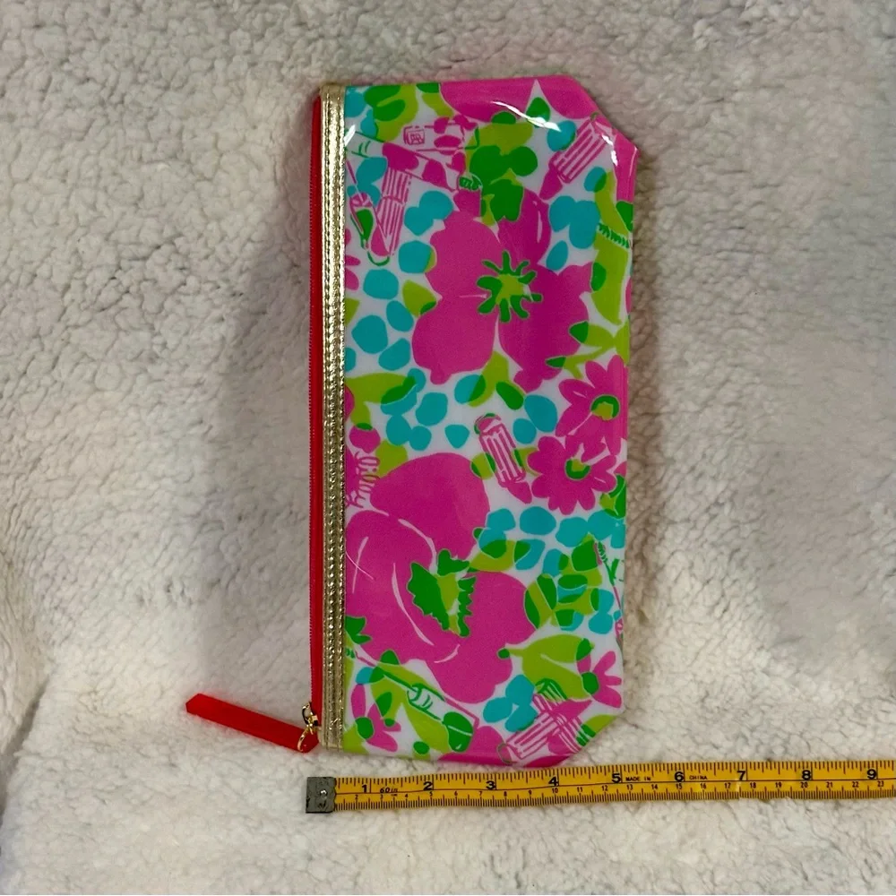 Lilly Pulitzer For Estee Lauder Vinyl Makeup Bag Floral Pink Green Zipper Pouch